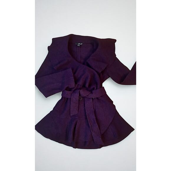Willi Smith 100% Wool Ruffle Collar Belted Coat, Purple, Size Small - Picture 4 of 5